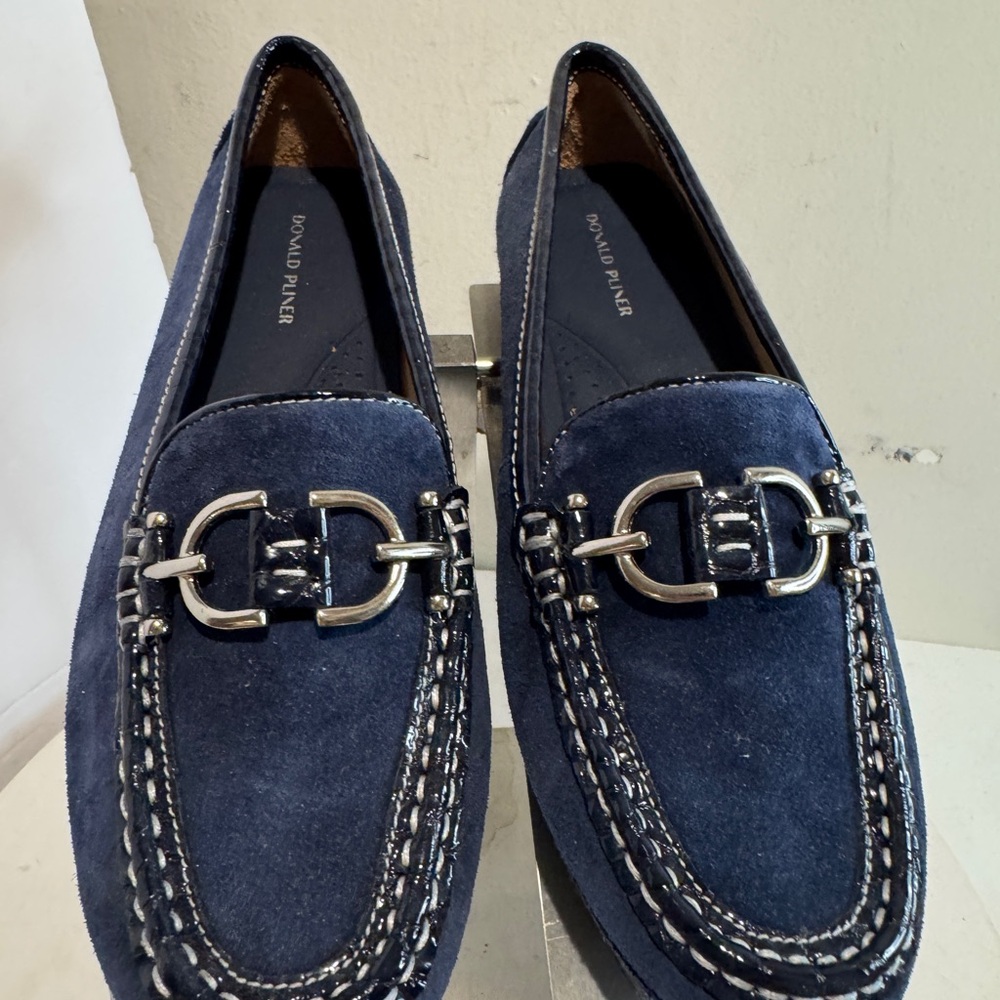 Donald J. Pliner Navy Suede Bit Loafers with Silver-Tone Hardware - Picture 5 of 9